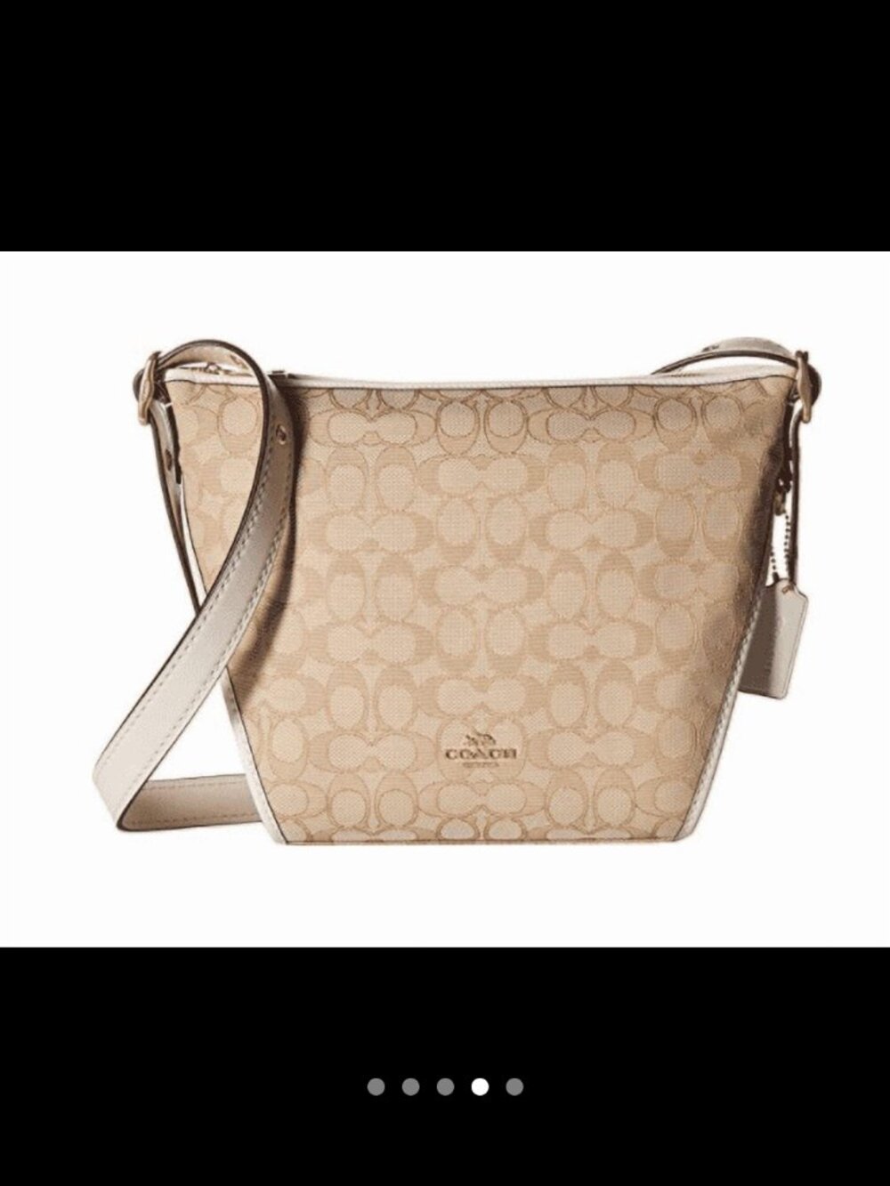 Coach Signature Canvas Shoulder Bag Chalk/Light Khaki Adjustable Strap Excellent